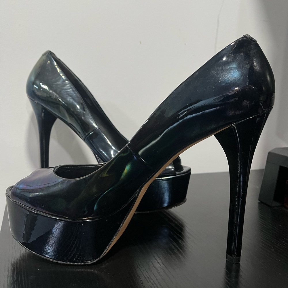 BRIAN ATWOOD black patent leather platform stiletto pumps sz 10 heels italy
